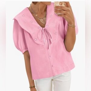 NWT Pink Eyelet Ruffle Blouse-S